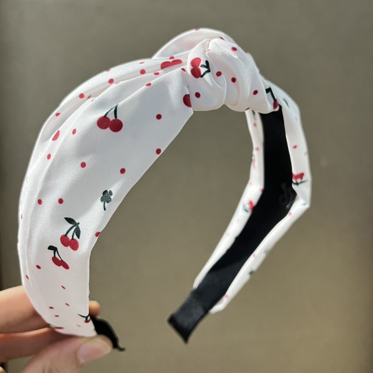 Wholesale Fabric red striped plaid solid color cherry heart wide-brimmed bow combination headband