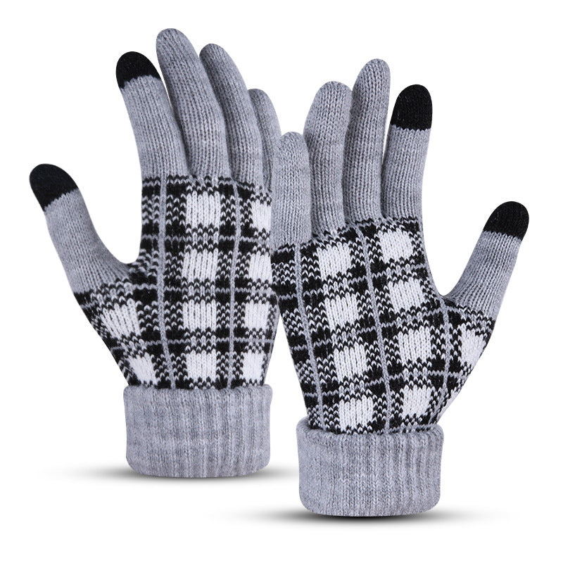 Wholesale Touchscreen Lattice with Plaid and Thickened Finger Warm Gloves