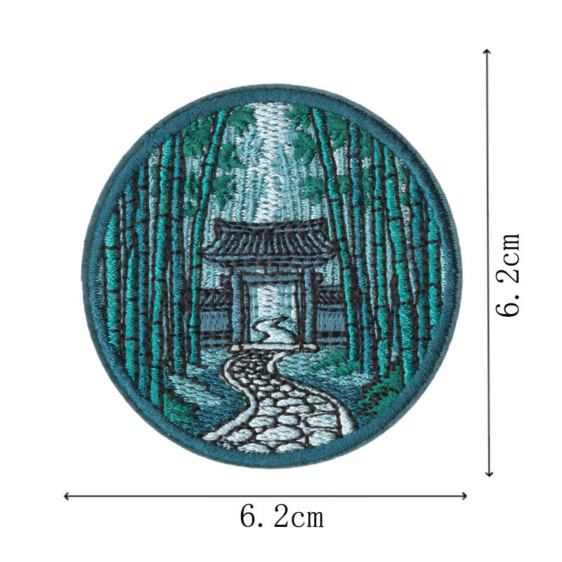 Wholesale Embroidered World Scenery Iron On No Sew Patches Set Of 9 Travel Windmill Badge Chic DIY Clothing Backpack Fashion Accessory Boutique Resale Gift