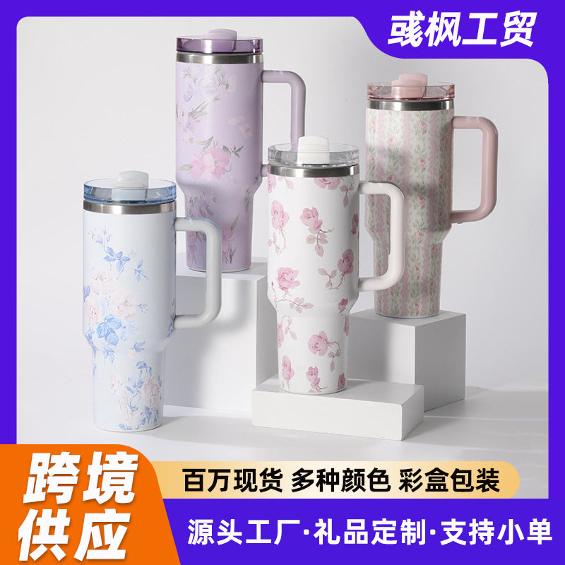 Wholesale 3D printed double layer insulation cup handle 304 stainless steel ice cup car cup