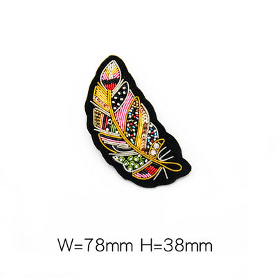 Wholesale 2pcs DIY Hand Embroidered Indian Silk Colorful Feather Cloth Patches Hat Clothes Accessories FS