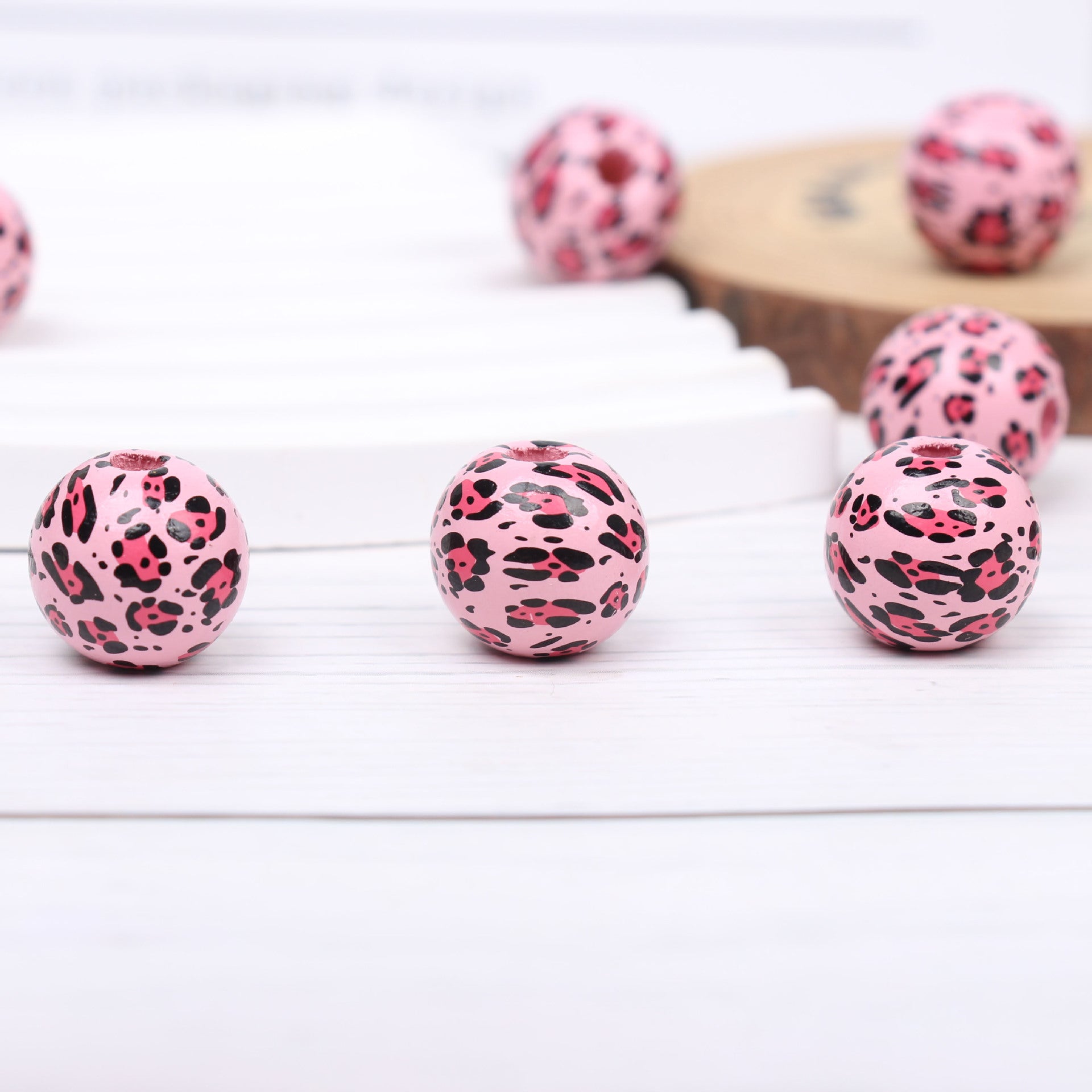 Wholesale 20pcs 16mm Leopard Pattern Wooden Bead Set