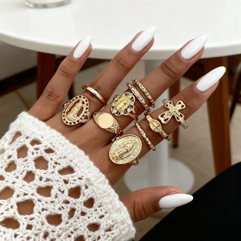 Wholesale Geometric Retro Irregular Diamond Set Ring Set