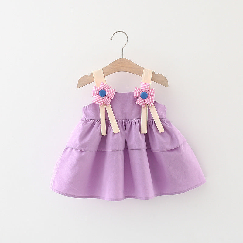 Wholesale Korean Style Summer Baby Girl Suspender Dress Chic Cotton Cake Dress For Toddler Gift Ready