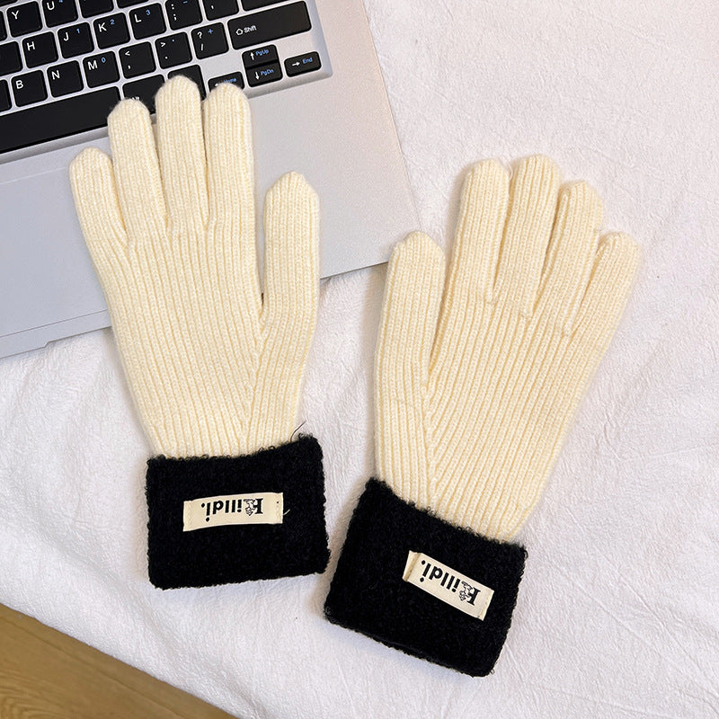 Wholesale Winter Thickened Warm Lambswool Knitted Splicing Gloves