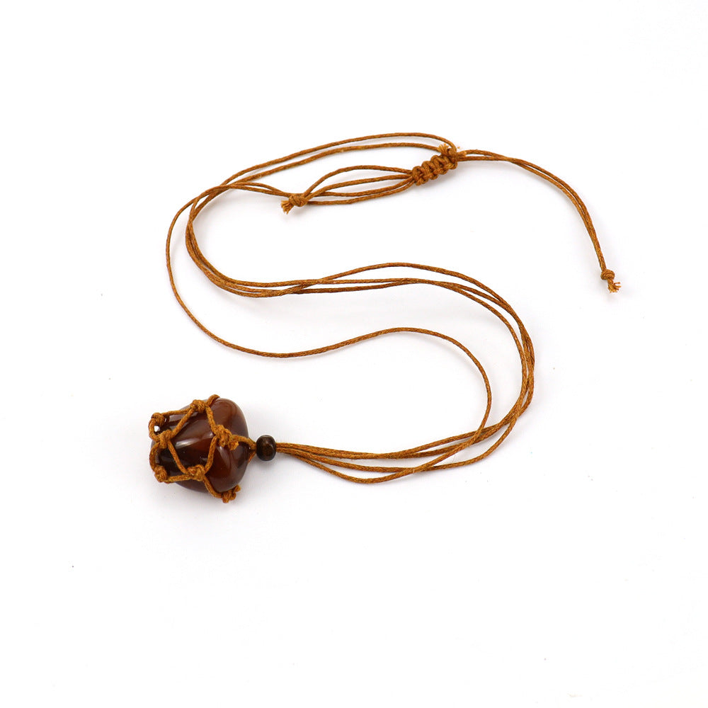 Wholesale Hand-woven Natural Stone Net Pocket Adjustable Necklace