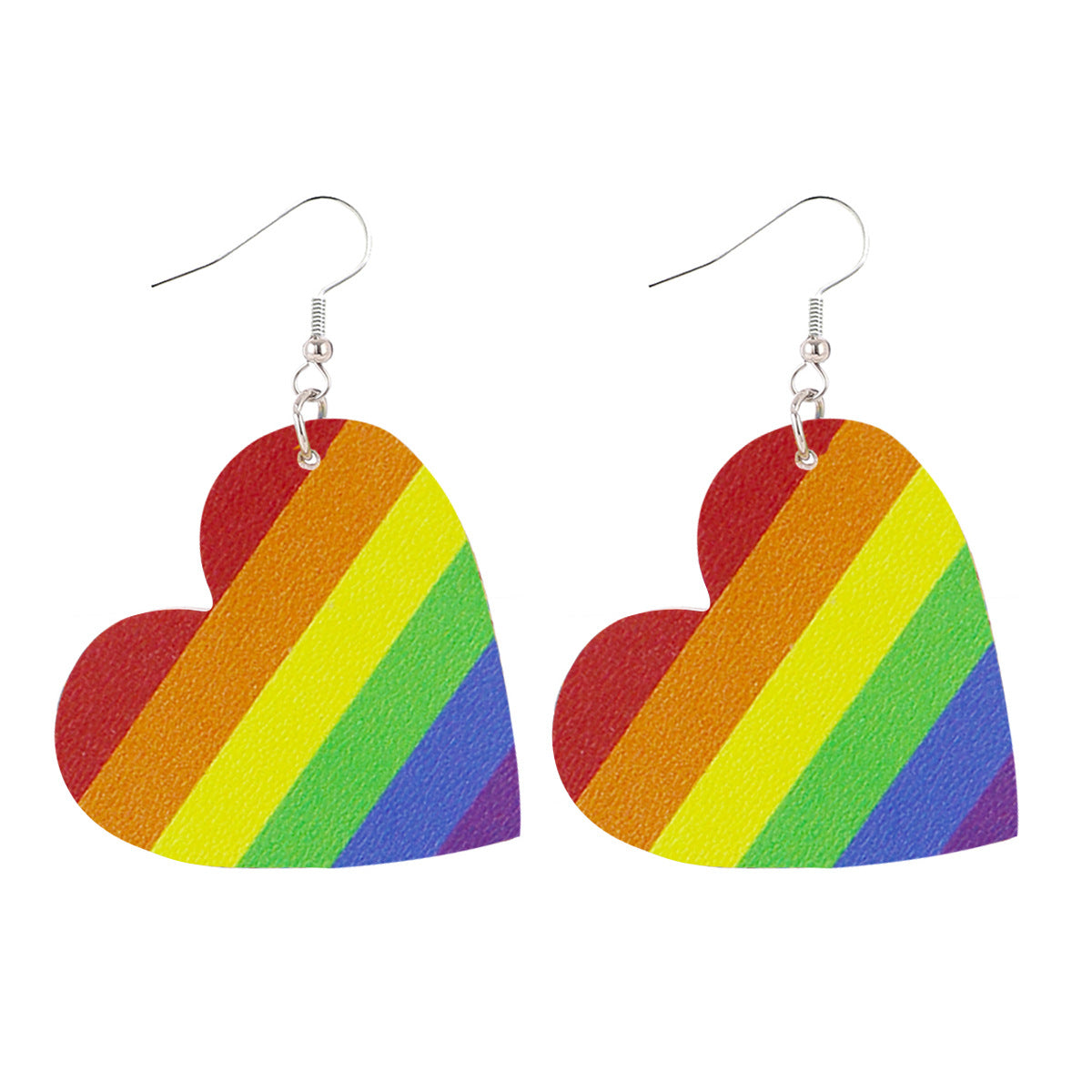 Wholesale Rainbow Stripe Love Butterfly Drop Leather Earrings