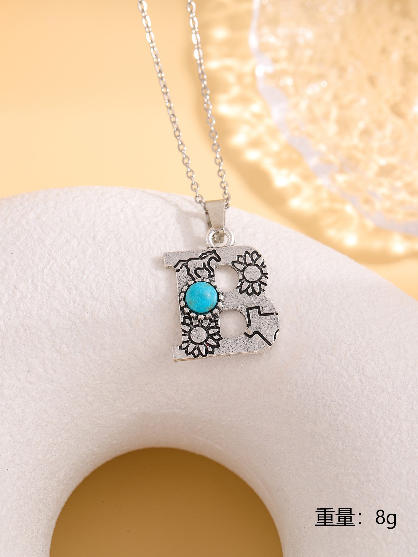 Wholesale Western stainless steel chain cactus turquoise letter necklace