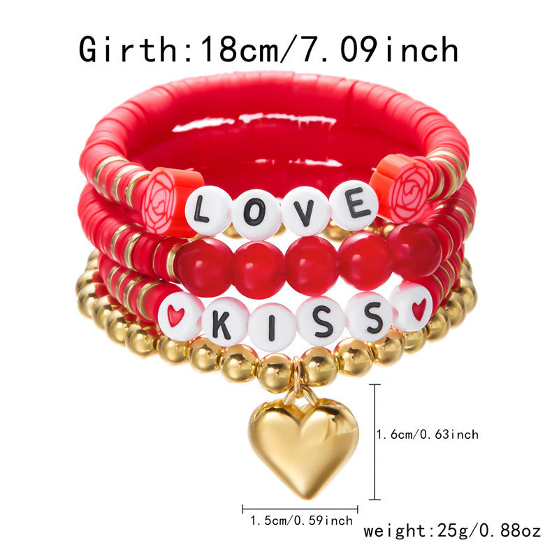 Wholesale Valentine' s Day Multi layered Pink Love Clay Bead bracelet