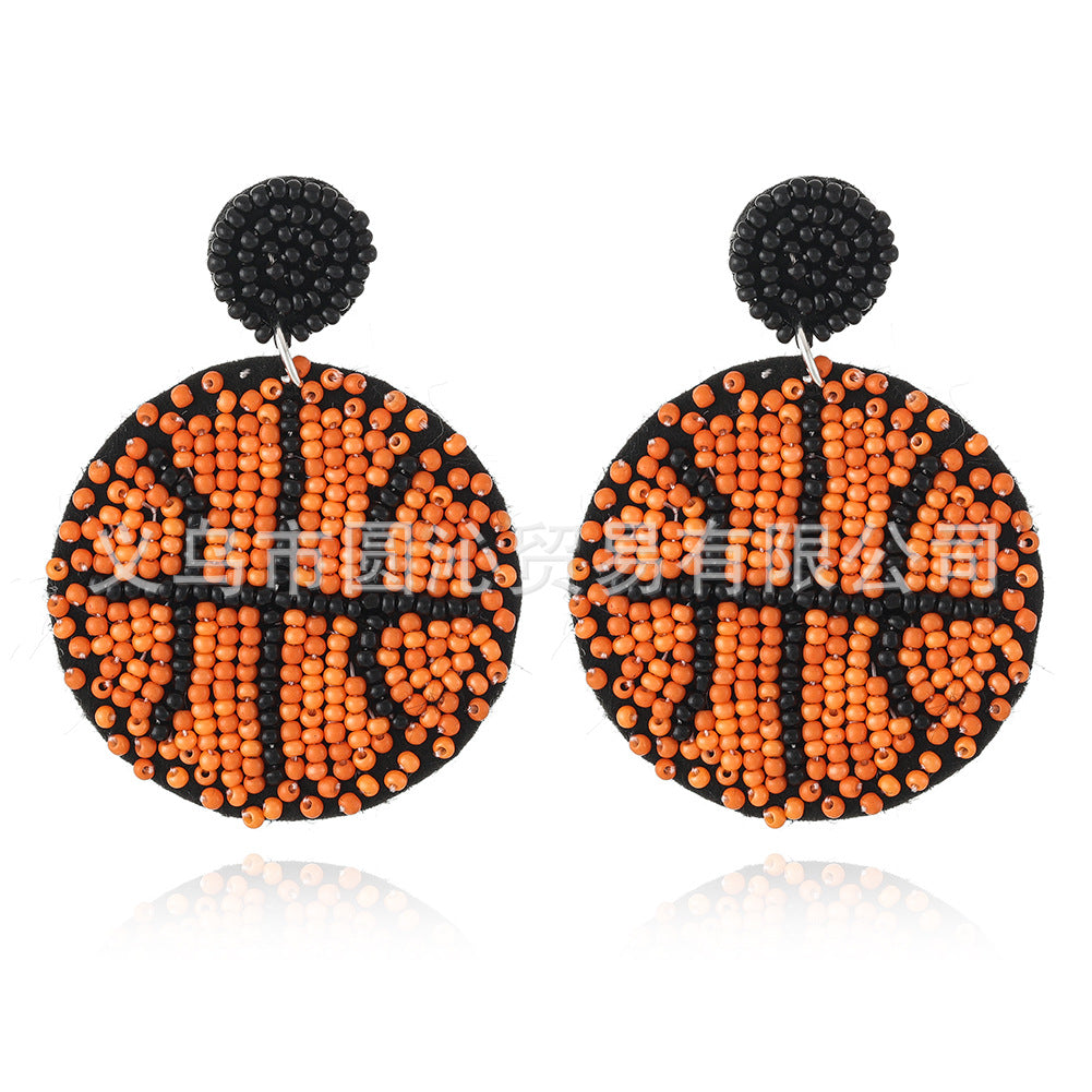 Wholesale Bohemian Ball Fabric Rice Bead Earrings