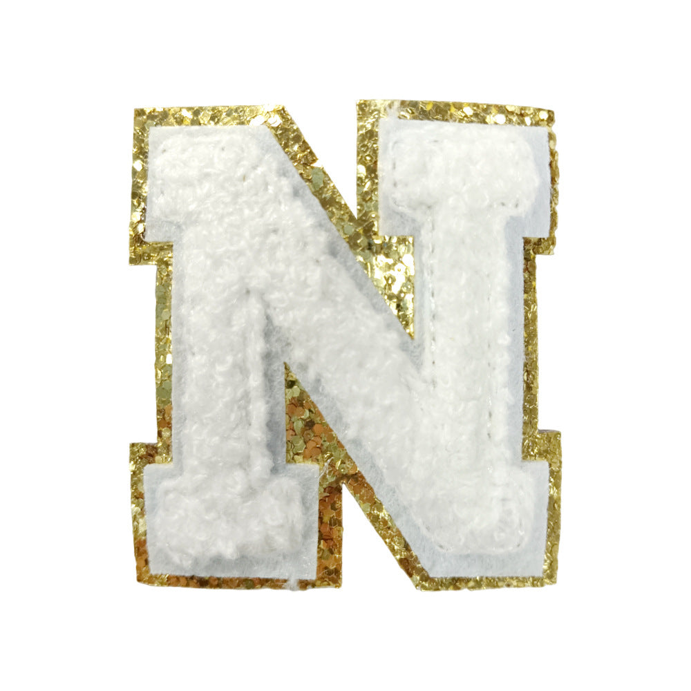 Wholesale White Towel Embroidered Alphabet Patches A Z With Gold Glitter Stylish DIY Accessory For Coats And Crafts