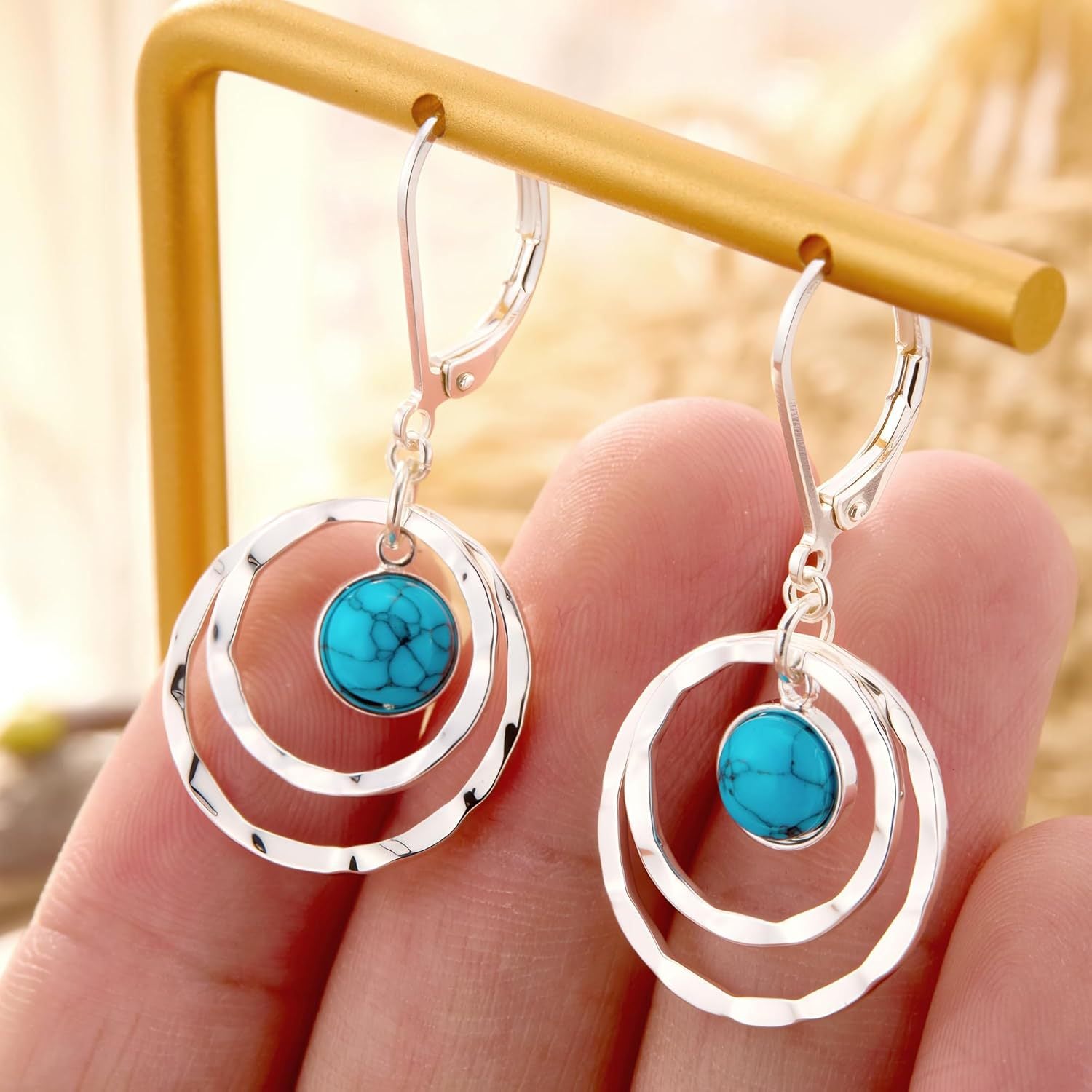 Wholesale Fashion Turquoise Circle Three-Dimensional Hoop Earrings