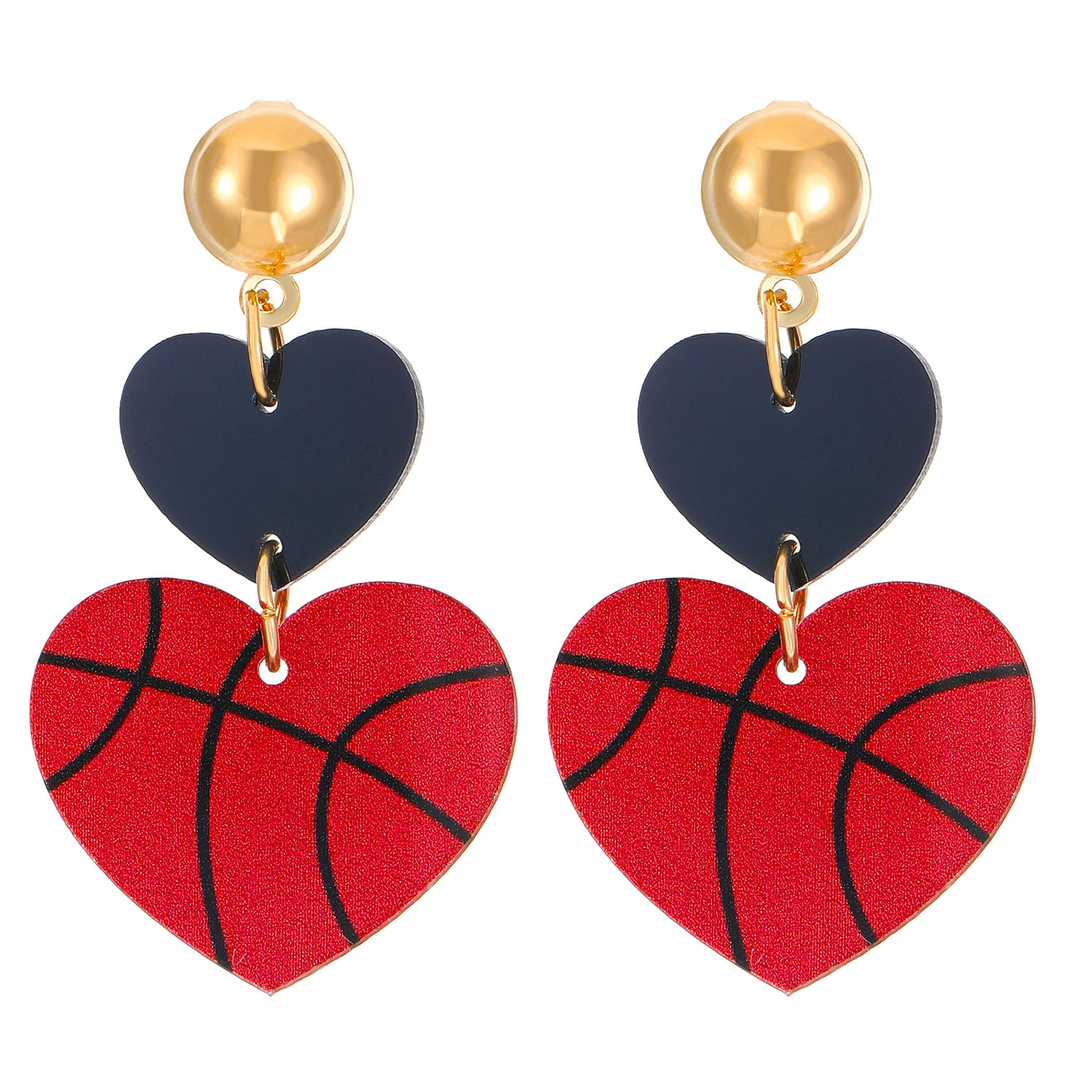 Wholesale Vintage Acrylic Heart Panel Double Heart Rugby Drop Earrings