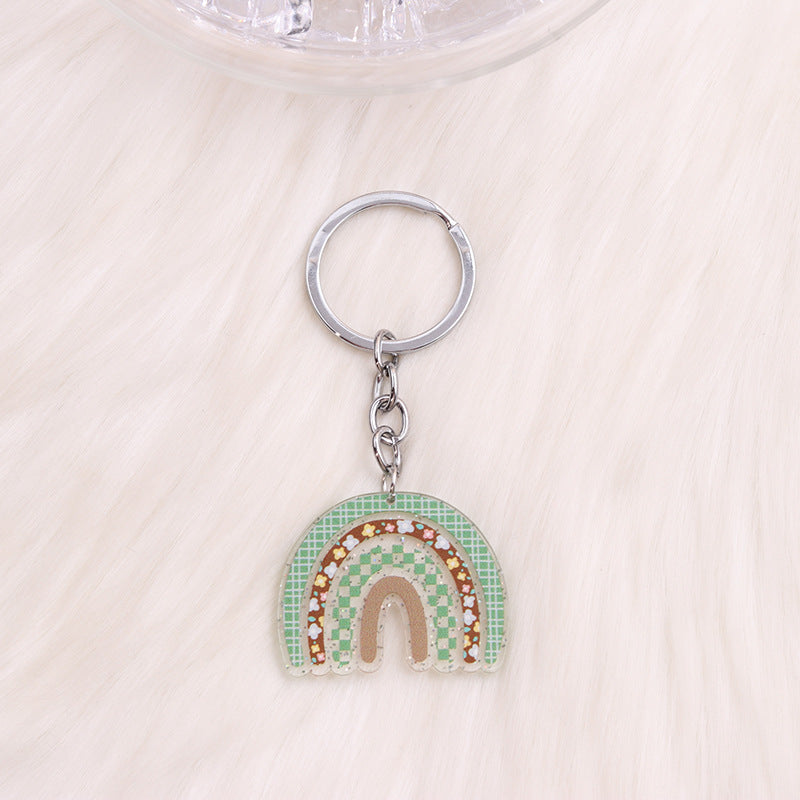 Wholesale Semi-circular Floral Rainbow Acrylic Keychains
