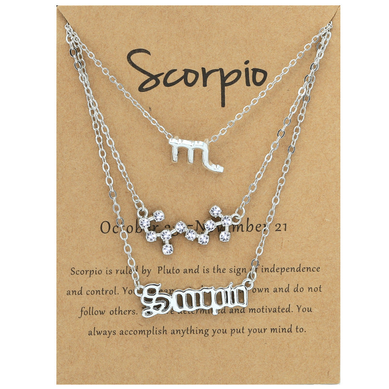 Wholesale Multi-layered Twelve Zodiac Signs Stainless Steel Necklace Set