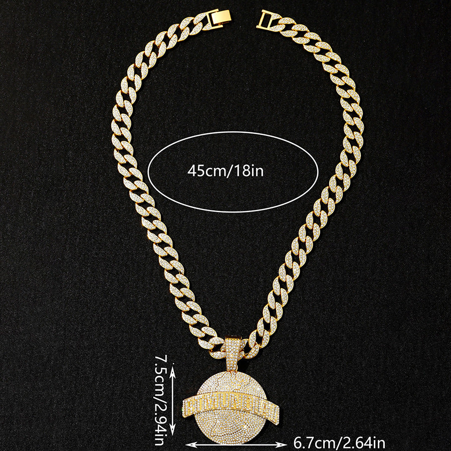 Wholesale Full Diamond Alloy Round Pendant Men's Necklace