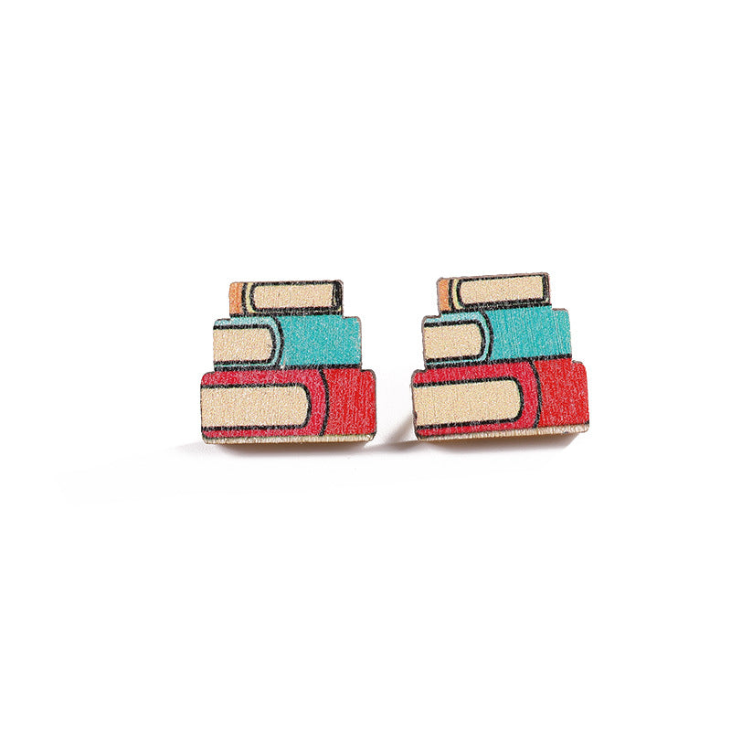 Wholesale Pencil Book Type Wooden Teachers Day Earrings