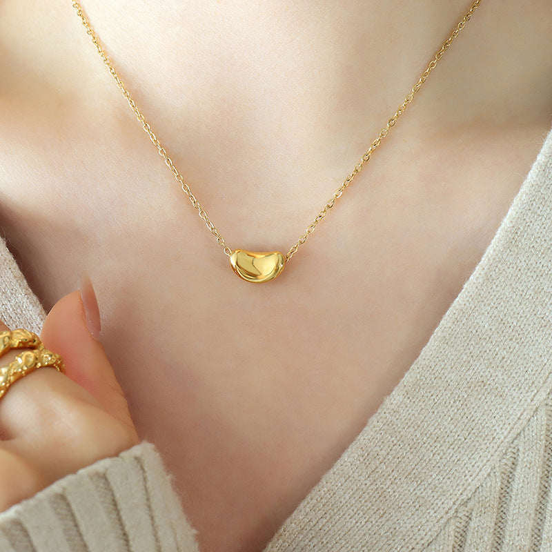 Wholesale Lucky Gold Bean Titanium Steel Gold Plated Clavicle Chain Necklace