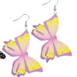 Wholesale Butterfly Wings Simulated Butterfly Double Sided Printed Leather Earrings