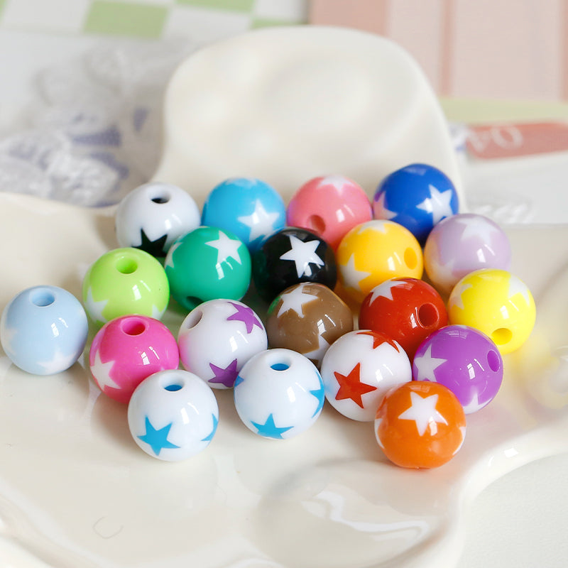 Wholesale 30pcs Cute Children's Fun Series Solid Color Macaron Color Star Round Beads