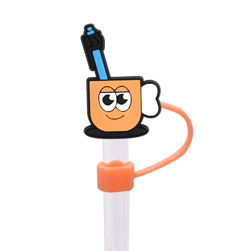 Wholesale Random 100pcs/pack  School Series Dust Stopper Straw Hat Straw Tube Cap