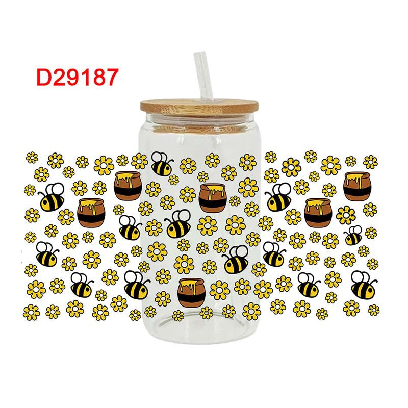 Wholesale Yellow Cartoon Busy Bee 16oz Cup UV DTF Wraps