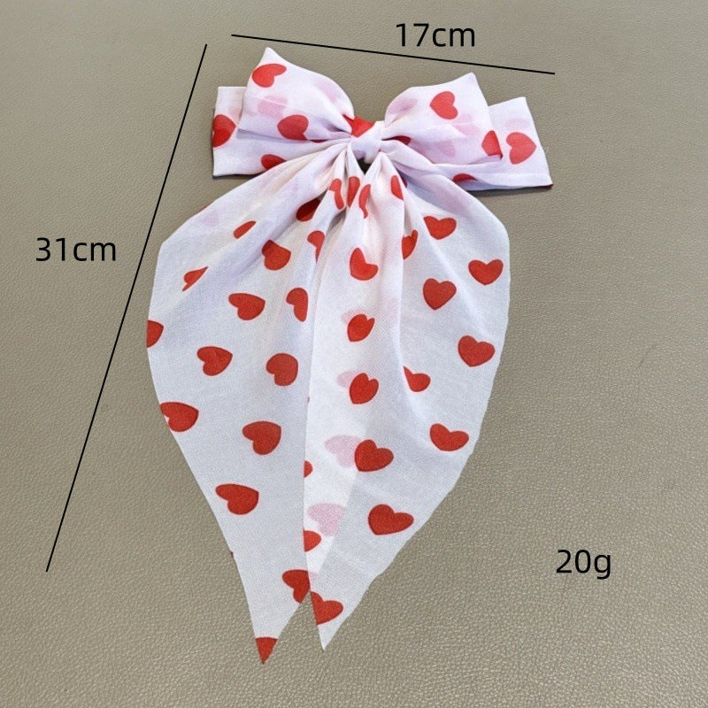 Wholesale heart-shaped printed bow ribbon spring clip Valentine sweet hair clip creative hair accessories