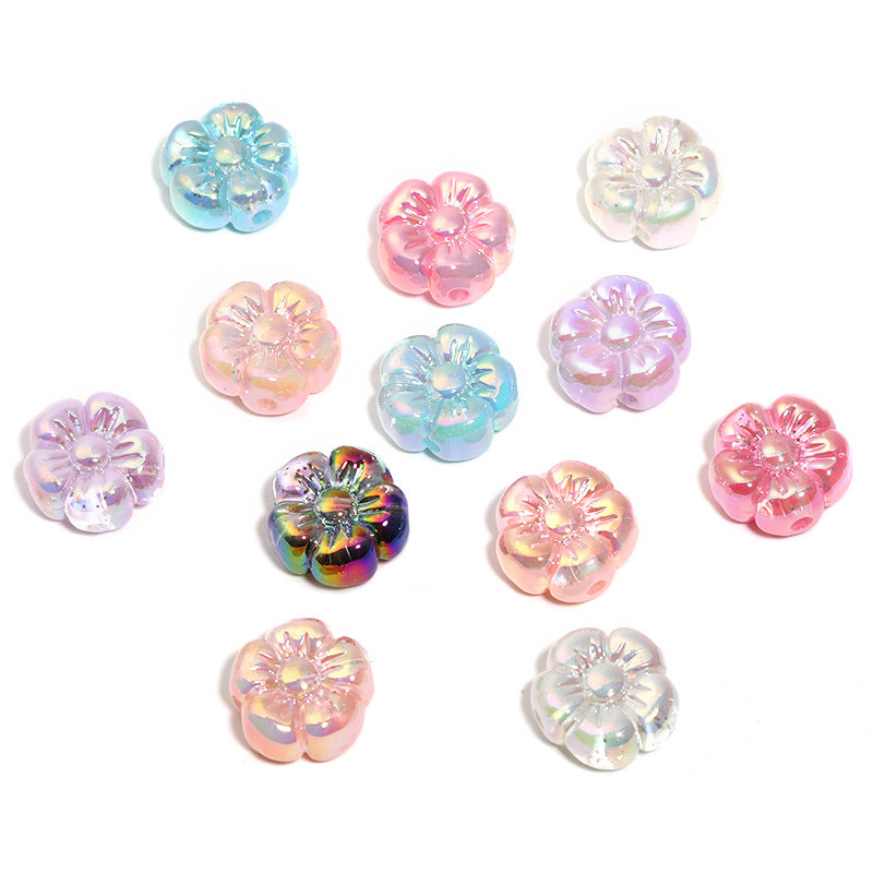 Wholesale 100pcs Translucent sequin five-petal flower UV-plated acrylic flower beads