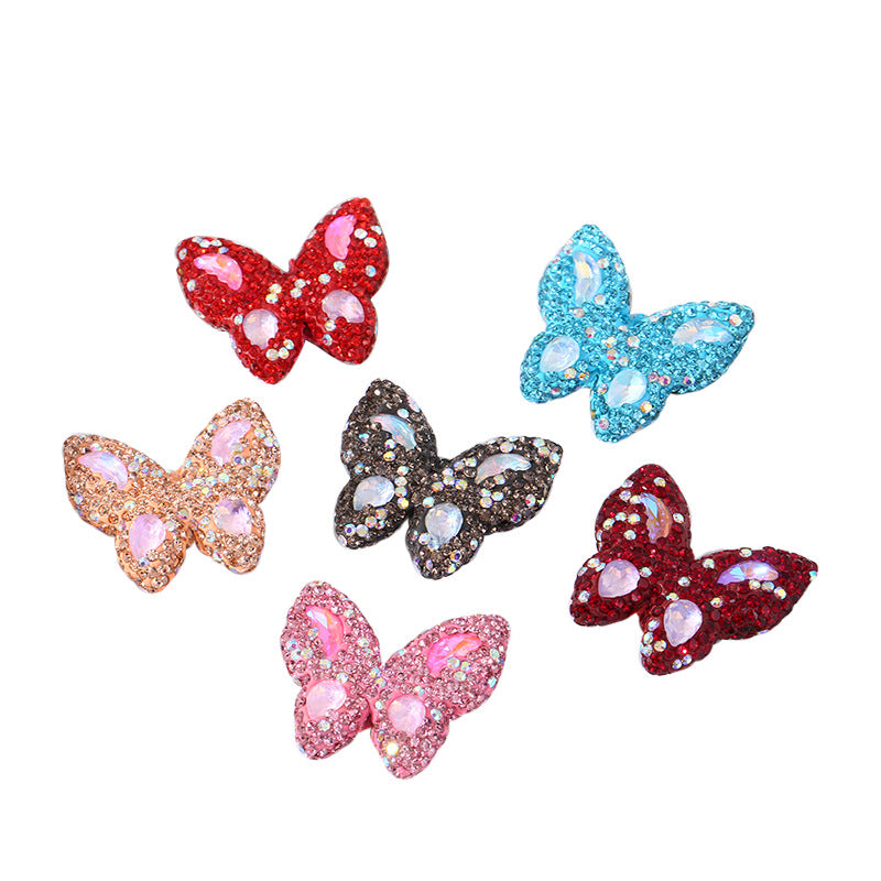 Wholesale of Colored Soft Clay Double-sided Diamond Inlaid Butterfly Straight Hole Beads