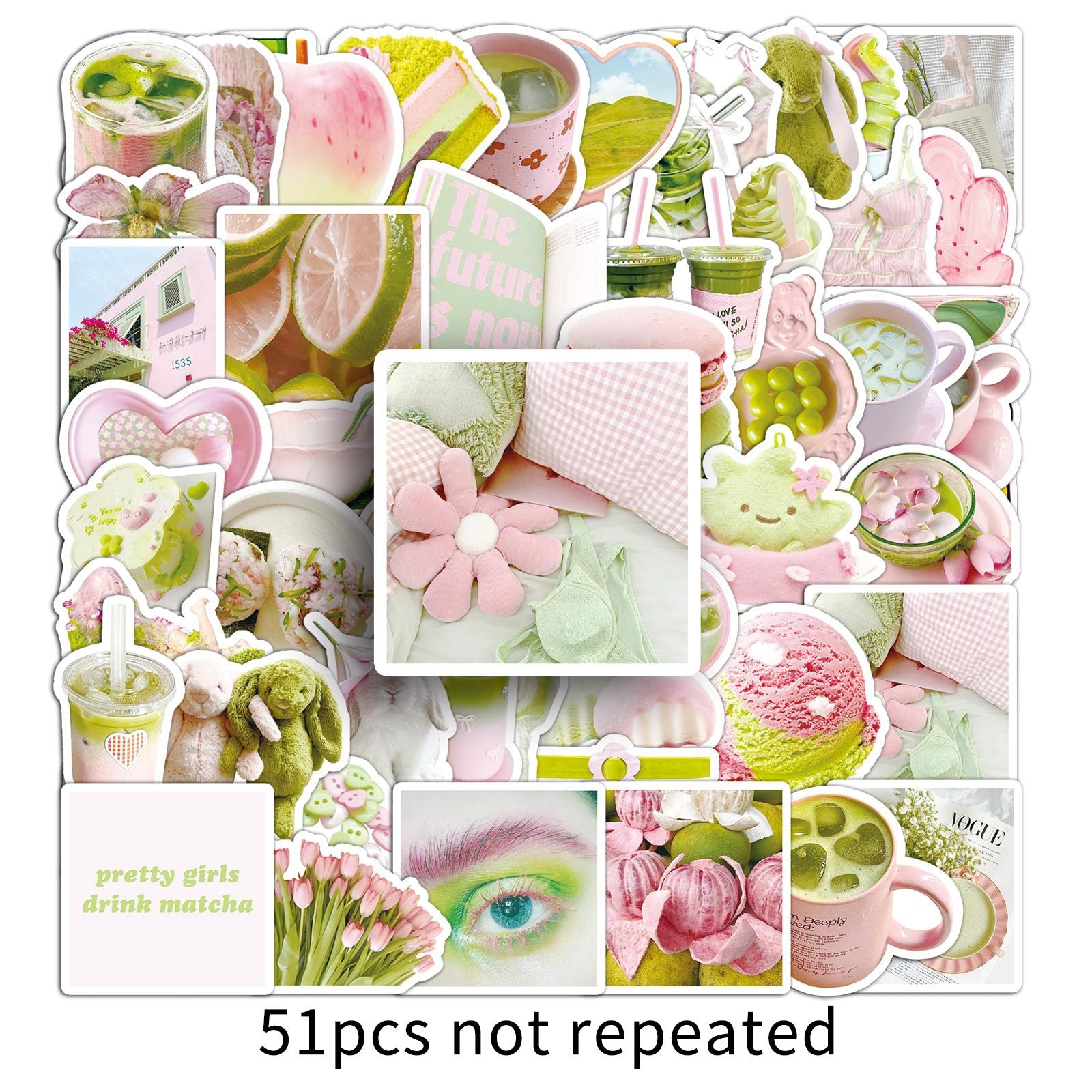 Wholesale 51pcs pink and green  graffiti stickers fresh decorative card stickers