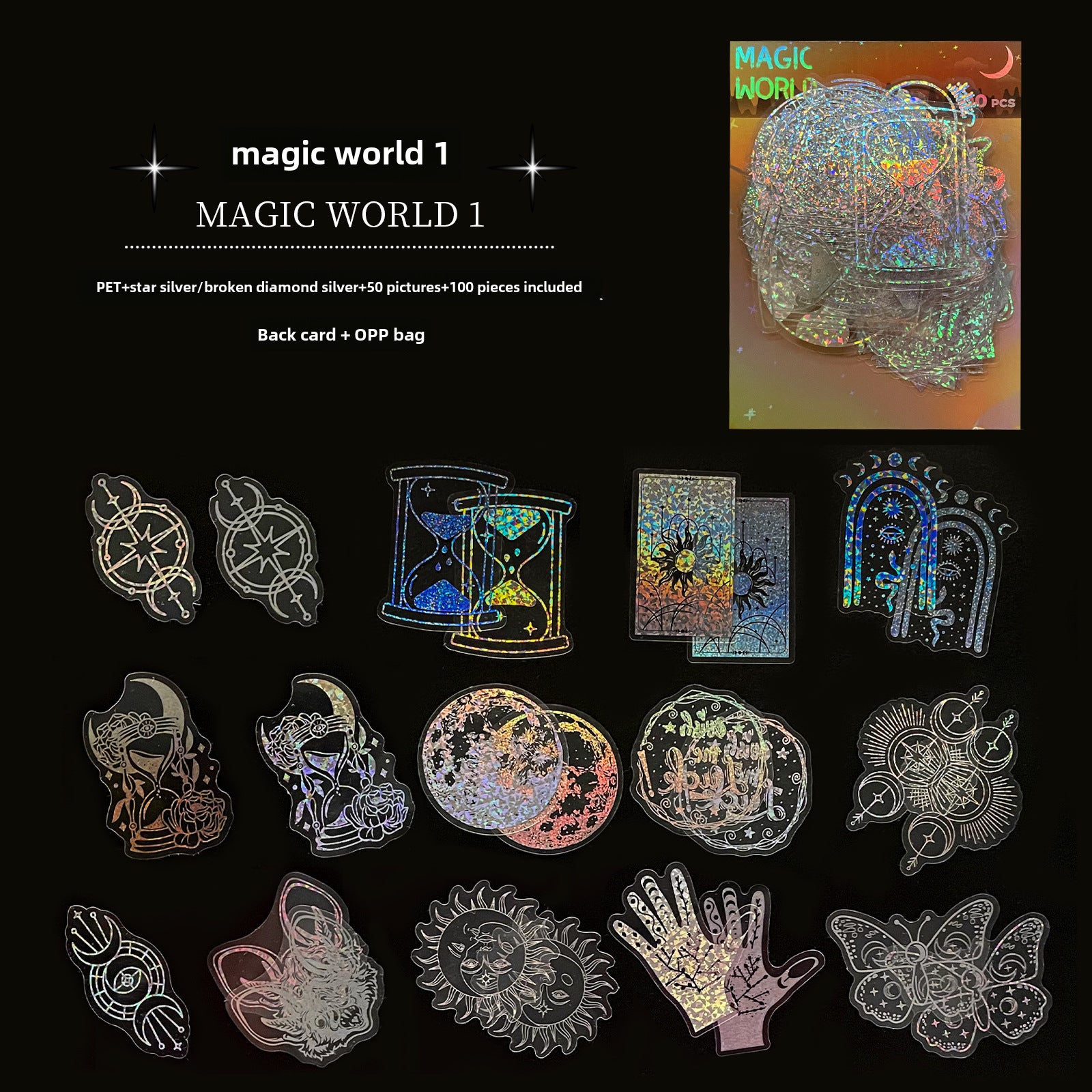 Wholesale 100pcs transparent laser stickers PET creative diy retro laser notebook holographic stickers