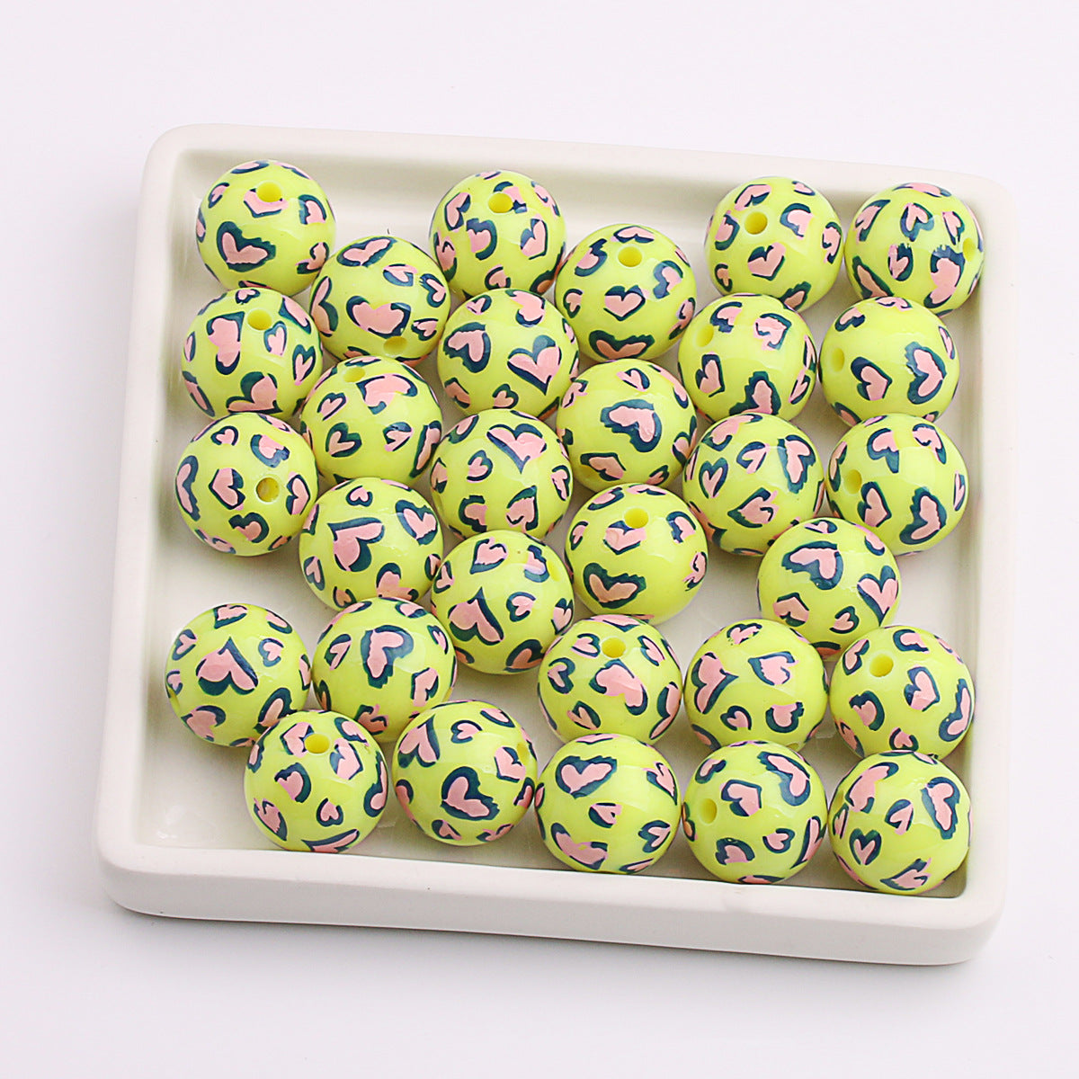 Wholesale 200pcs Acrylic UV Printing Two-color Love Heart Cover Light DIY Straight Hole Beads