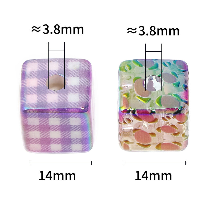 Wholesale 50pcs Acrylic Leopard Pattern Square Color Grid Printed DIY Beads