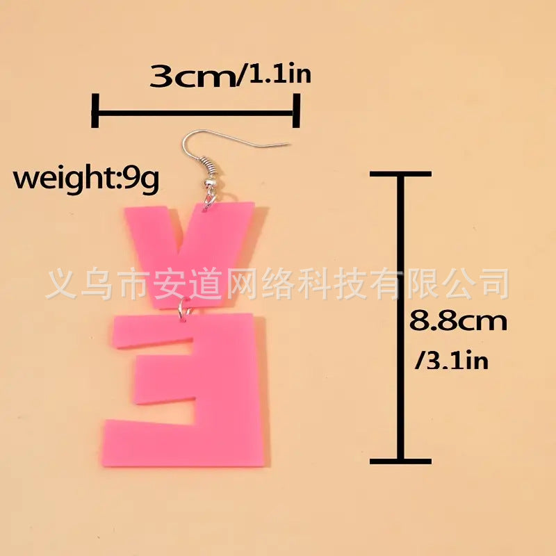 Wholesale  Love Letter Acrylic Asymmetric Pink Heart Earrings