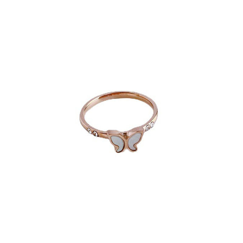 Wholesale Simple Titanium Steel White Shell Butterfly Ring