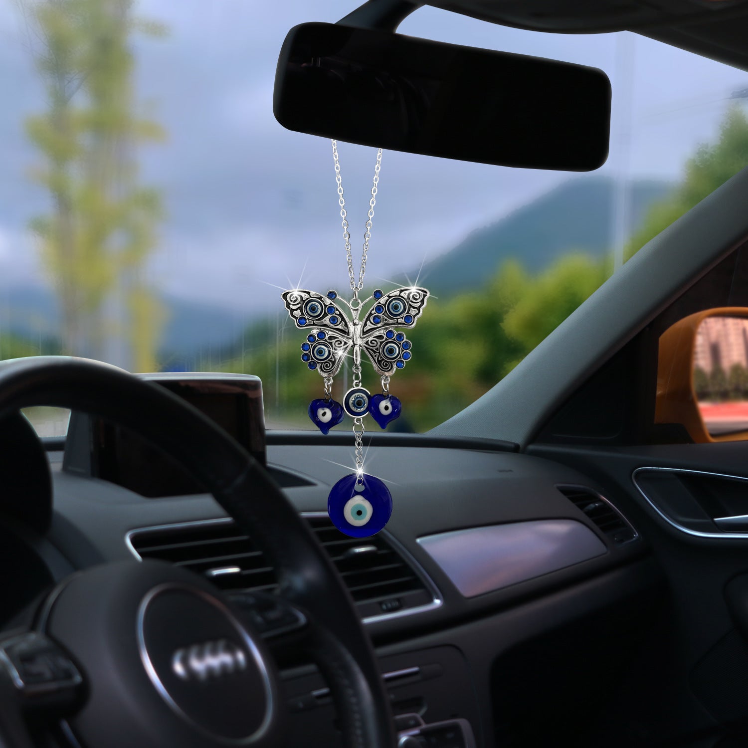 Wholesale Alloy butterfly devil eye car rearview mirror decoration