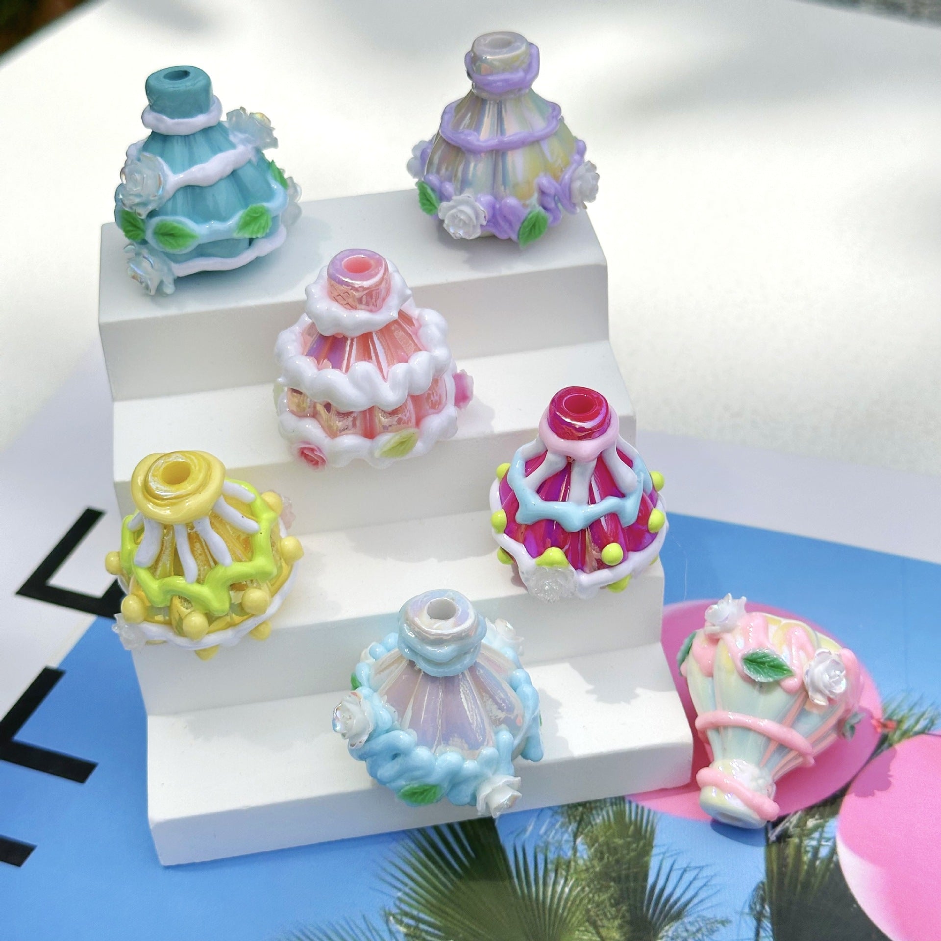 Wholesale 5pcs 3mm Flower Cream Hot Air Balloon Hand-painted Beads