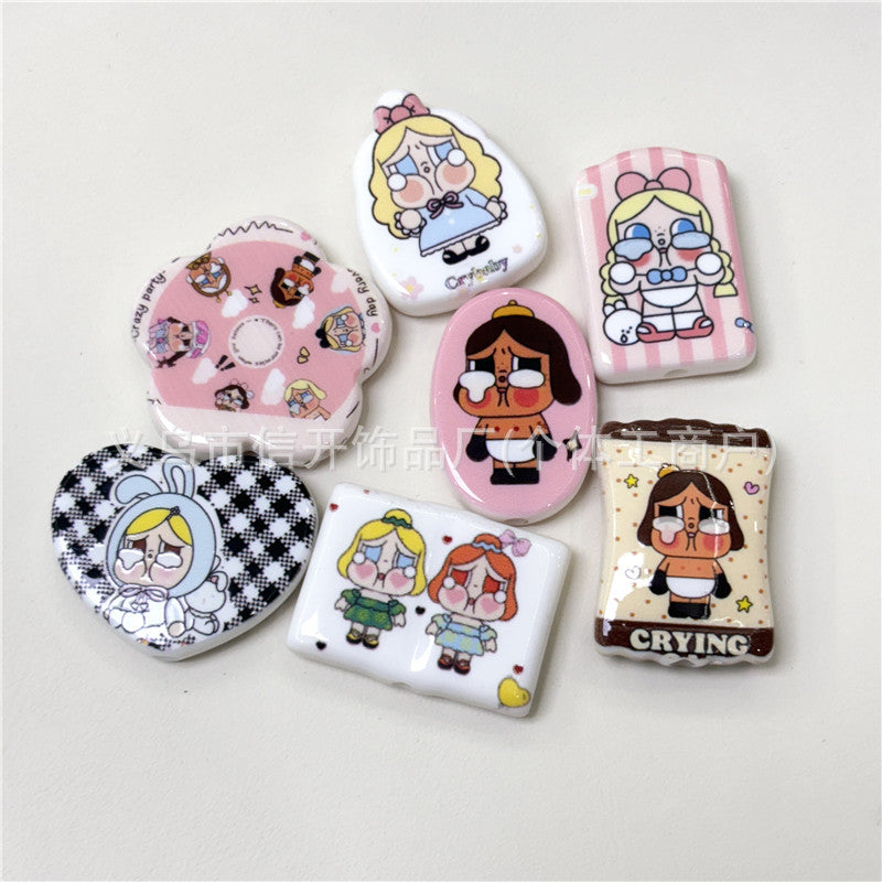 Wholesale 100pcs/pack Through-hole cartoon doll print irregular beaded pen accessories OLY Exclusive