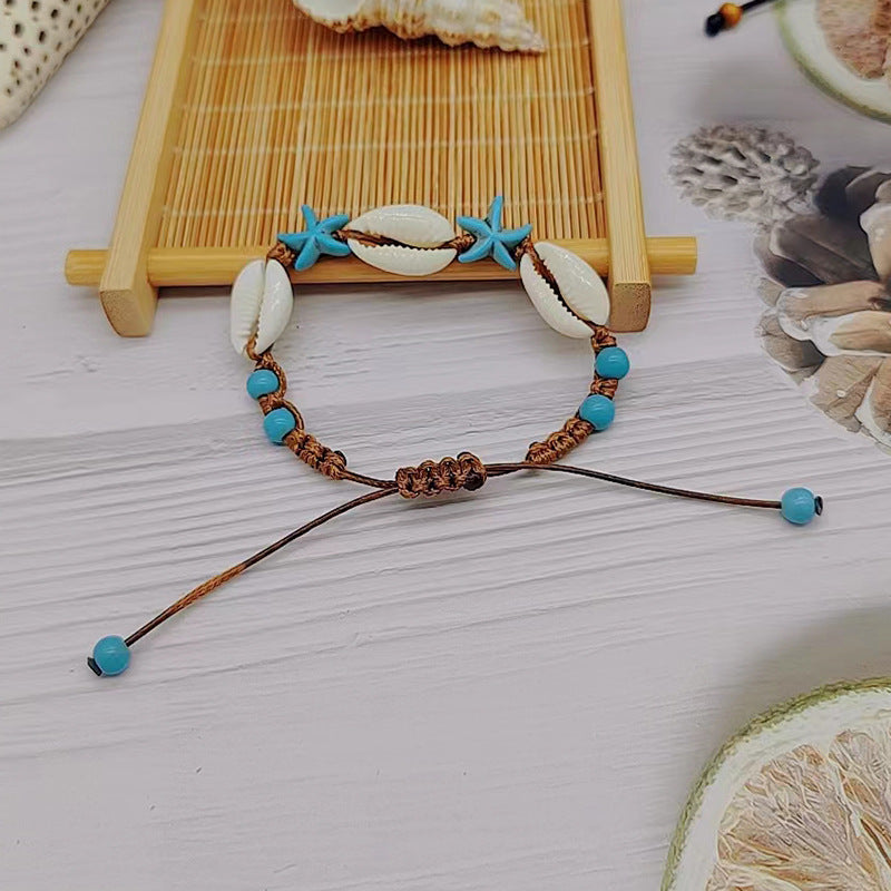Wholesale Ocean Style Blue Turquoise Natural Shell Handmade Braided Bracelet