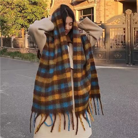 Wholesale Mohair Plaid Winter Thickened Warm Imitation Cashmere Scarf
