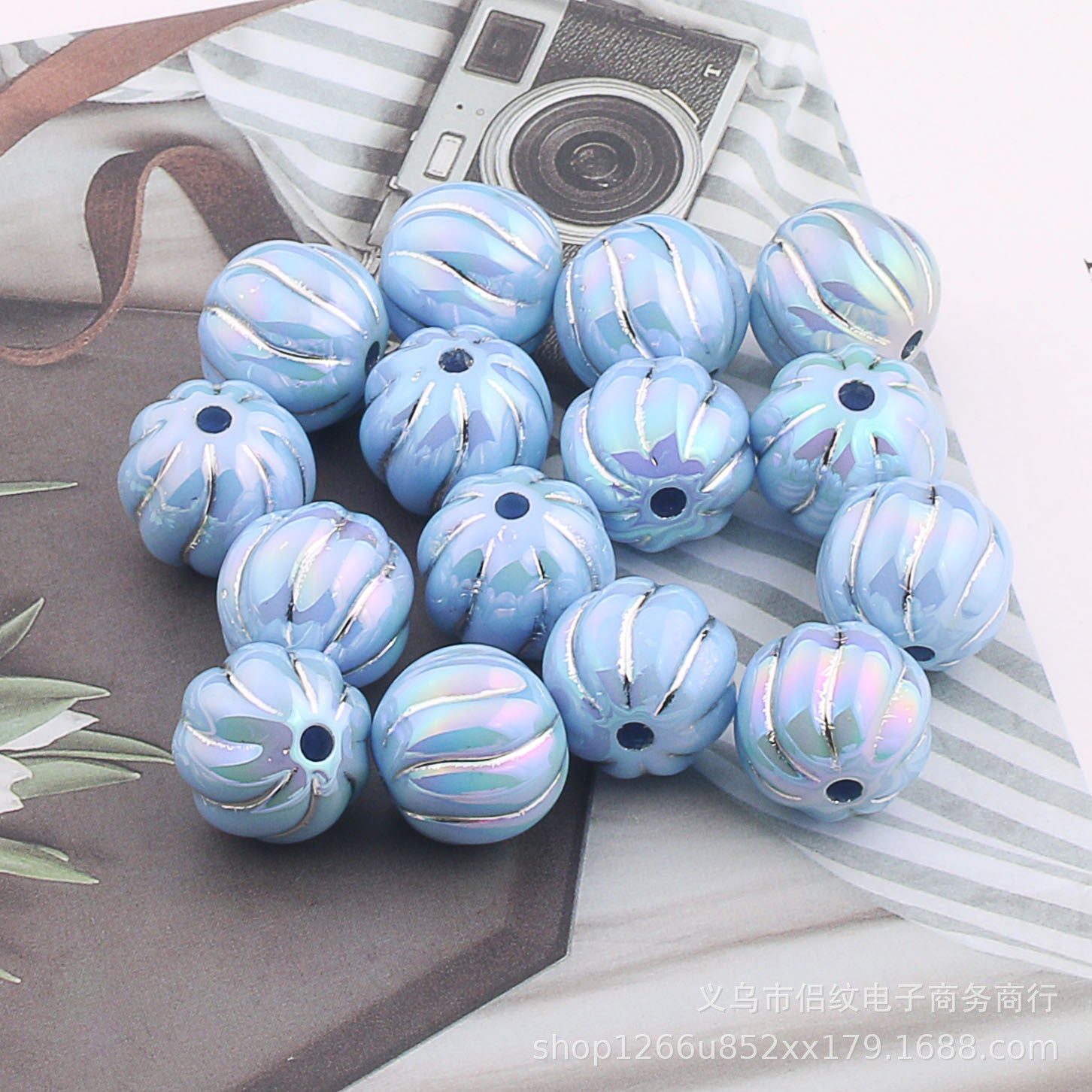 Wholesale 20PCS  Acrylic UV Plated Silver Edge Straight Hole Pumpkin Beads