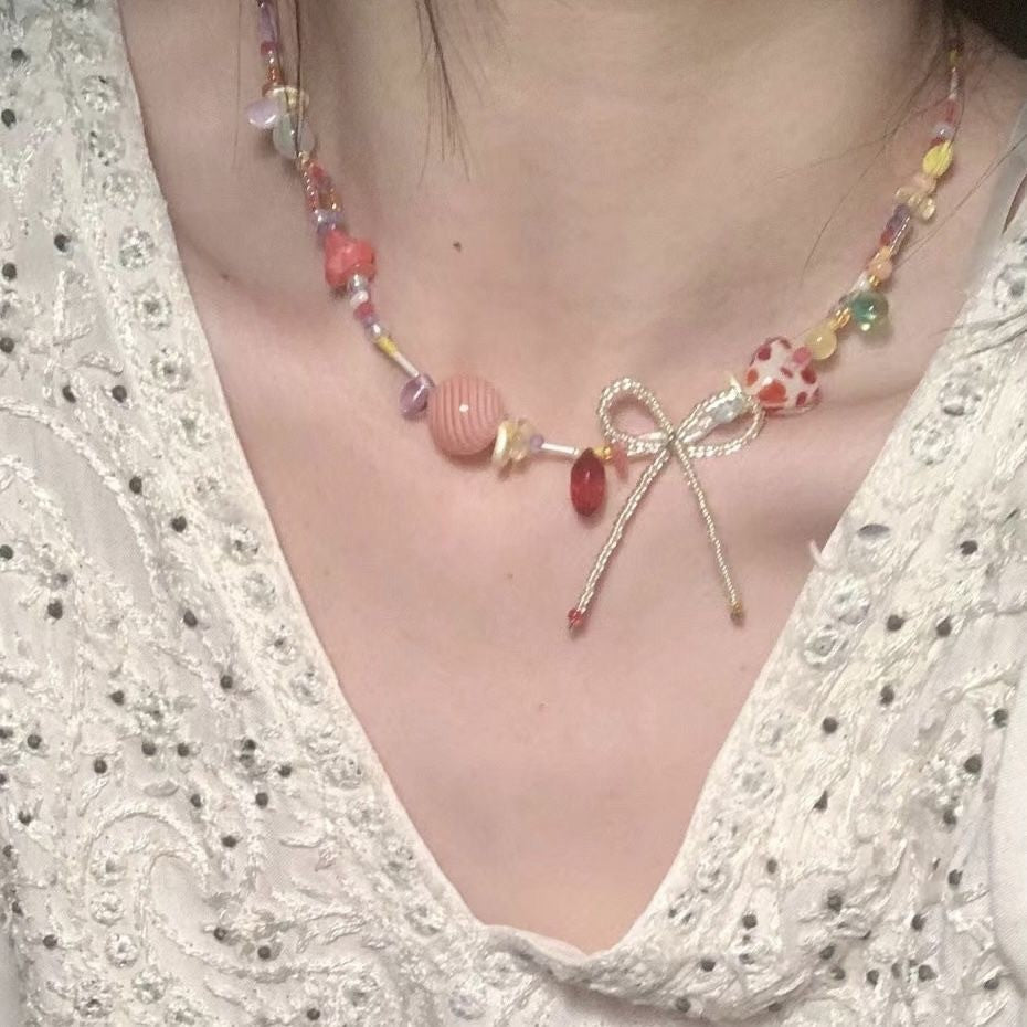 Wholesale Spring and Summer Fresh Light Blue Niche Beaded Necklace