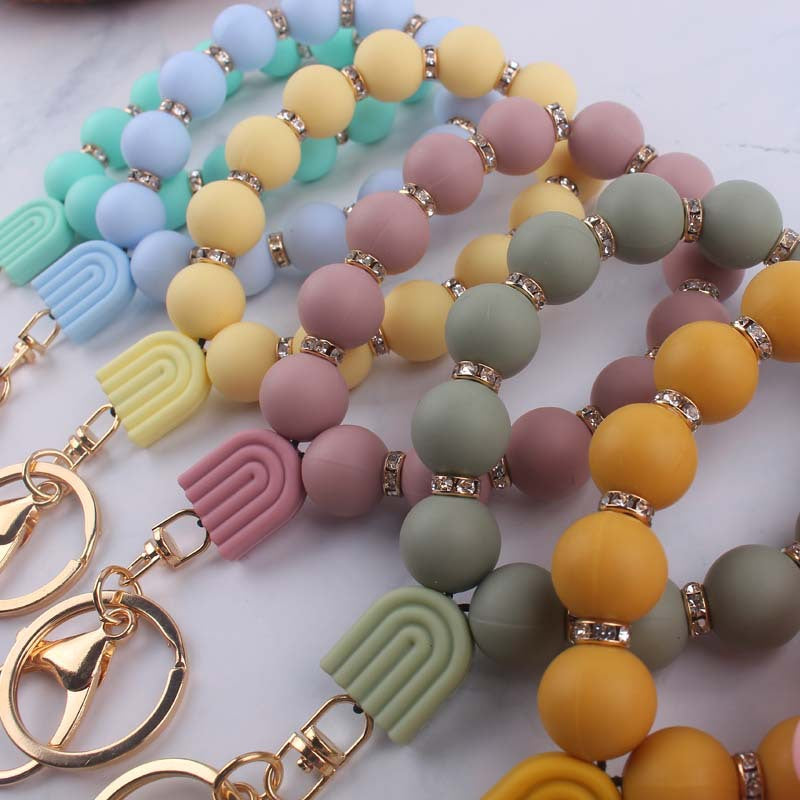 Wholesale Cartoon Creative DIY Bright Silicone Beaded Keychain