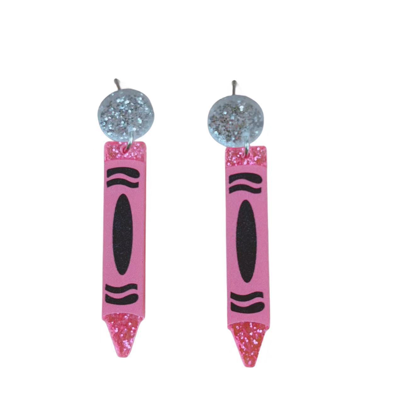 Wholesale Pencil patterned acrylic earrings for school start season