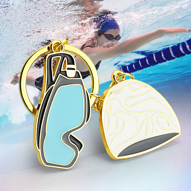 Wholesale Golden Cute Mini Badminton Metal Keychain