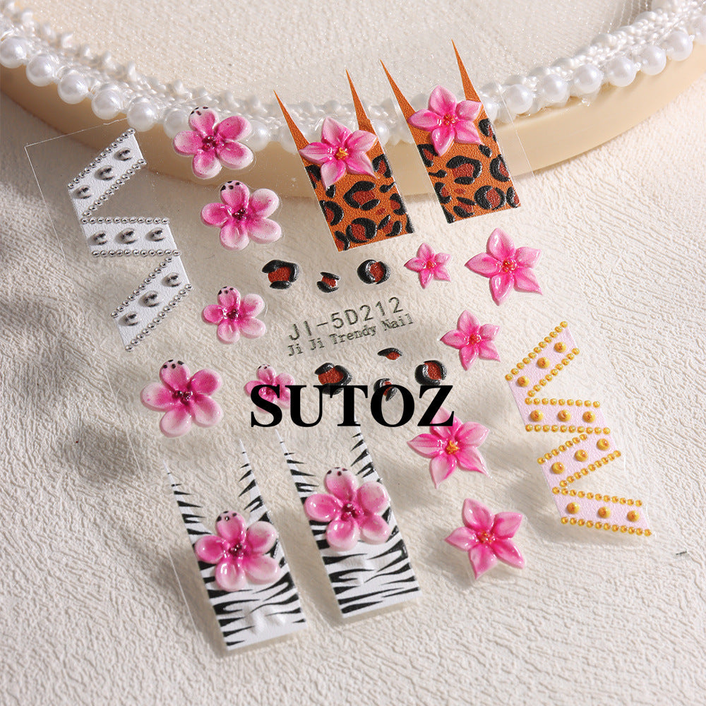 Wholesale 5D nail art stickers leopard zebra pattern 3D relief nail art stickers