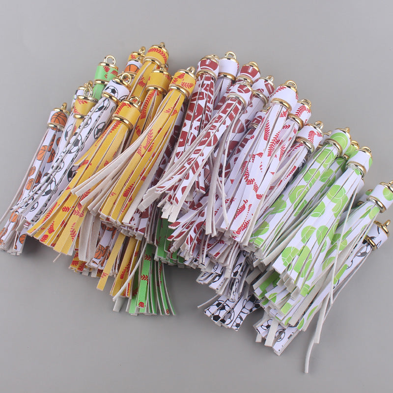 Wholesale 8cm PU Leather Ball-shaped Floral Tassel Keychain Accessories