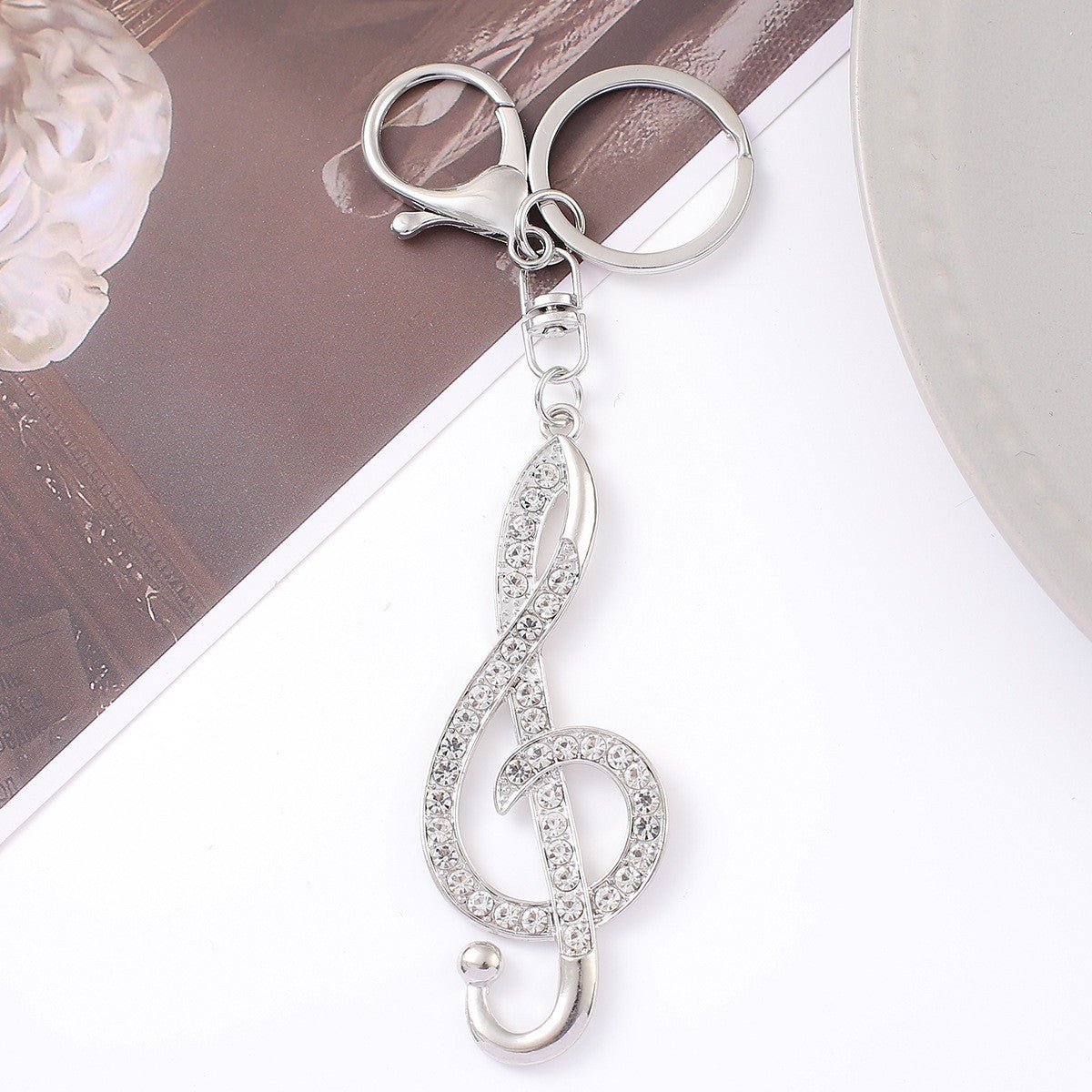 Wholesale Gold silver note studded diamond metal keychain