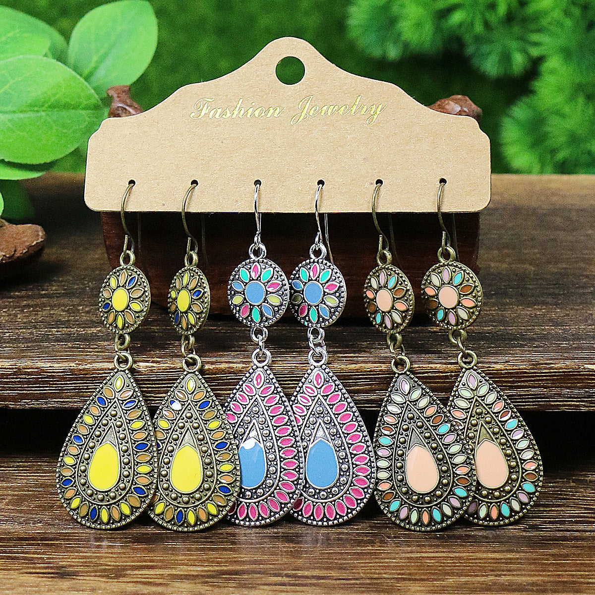Wholesale Bohemian Tassel Flower Hollow Vintage Leaf Alloy Earrings