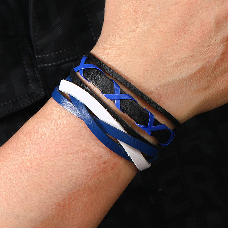 Wholesale Handmade Multi-layered Leather Men's DIY 5 Piece Bracelet Set